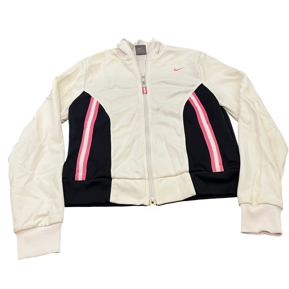 Nike Track Jacket Womens Size M White Black Pink Full Zip Colorblock Swoosh Logo